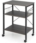 GiantexUK Kitchen Baker's Rack, 3 Tier Serving Cart Microwave Stand with Lockable Wheels & 5/10 Hooks, Rolling Storage Trolley for Home Office Living Room (Grey, 2 Adjustable Shelves)