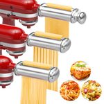 Pasta Maker Attachments for Kitchenaid Mixers, 3-Pieces Pasta Accessories Included Stainless Steel Dough Sheet Roller, Fettuccine Cutter, Spaghetti Cutter and Cleaning Brush