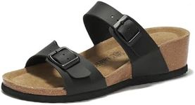 Project Cloud 100% Genuine Leather Womens Sandals Non-Slip Walking Sandals Women - Memory Foam Wedges & Platform Sandals Women - Summer Sandals & Beach Sandals Double Strap (Beau, Black, 11)