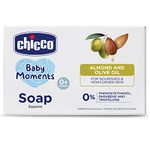 Chicco Baby Moments Bathing Soap for Babies with Almond & Olive Oil, 75g | Nourished & Moisturized Skin| Parabens & Phenoxyethanol Free | Dermatologically Tested on Sensitive Skin