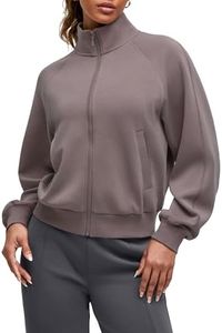 G4Free Women's Long Sleeve Zip Up Jackets Casual Stand Collar Tops with Pockets Fall Winter Clothes Comfy Gym (Taupe,XXL)