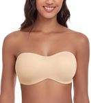 Exclare Women's Seamless Strapless Bra Minimizer Underwire Anti-Slip Unlined Bandeau Plus Size Bralette(36DDD, Beige)