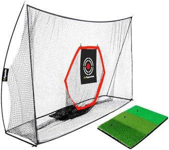 Flysocks 10x7 ft Golf Practice Hitting Net with Golf Mat, Heavy Duty Golf Nets with Center Target, 8 Golf Balls, 9 Golf Tees, 2 Marking Pens for Backyard Driving, Indoor Outdoor Chipping Training Net