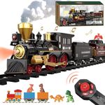 Remote Control Train Set for Kids Christmas Train Toys Electric Steam Locomotive, Passenger Carriage & Tracks w/Realistic Smoke,Sounds & Lights,Rechargeable Birthday Gifts for 3 4 5 6 7 Old Boys Girls