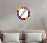 Home and Bazaar Rajasthani Ethenic Handpainted Wooden Round Wall Mounted Mirror 8 Inch Frame for Home/Bedroom/Dressing Room - Size (12X1X12 Inch)