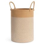 INDRESSME Large Laundry Hamper, Cotton Rope Toy Storage Basket, Tall Laundry Basket with Handles, Decorative Woven Storage Baskets for Living Room, Bedroom, 19.7H x 13.8D inches