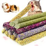 45Pcs Guinea Pig Rabbit Food Treats Toys Timothy Hay Sticks Natural Flowers Flavored Molar Snacks Food for Small Animal Hamsters Accessories Boredom Breakers