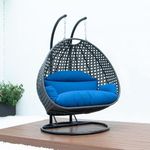 KLODOR Designer Double Seater Iron Hanging Swing Chair with Tufted Soft Deep Cushion & Stand Backyard Relax for Indoor, Outdoor, Balcony, Patio, Home & Garden, Terrace (Black with NAVYBLUE Cushion)