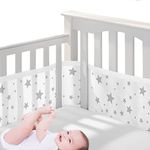 HB.YE Baby Mesh Cot Bed Bumper,Adjustable Anti-Bumper for Bedroom Crib Rail Cover Protection Fresh Breathing Bedding All Season,2Pcs Cot Liner Set (White Star)