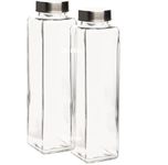 LARYNX 750ML Glass Water Bottle, Square Refrigerator bottles set- Perfect for Home, Travel, Juicing, Water, Smoothie - Reusable Glass Drinking Bottles - (Clear, Pack of 2)