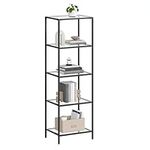 VASAGLE Bookcase, 5-Tier Bookshelf, Slim Shelving Unit, Tempered Glass, Steel Frame, Black ULGT029B61