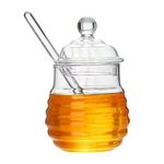 GuDoQi Glass Honey Pot with Dipper, Honey Jars with Lids and Honey Stick, 250ml Honey Dispenser Glass Container