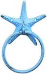 Hampton Nautical Rustic Light Blue Starfish Towel Holder 8.5" Decoration-Antique Vintage Cast Iron, Solid