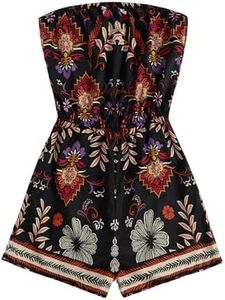 SweatyRocks Women's Off Shoulder Floral Print Playsuit Strapless Romper Short Jumpsuit Black Small