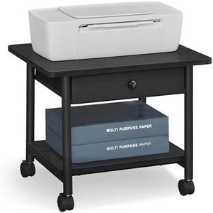 VASAGLE Printer Stand, Under Desk Printer Stand with Wheels, Drawer with Divider, Bottom Shelf, Fits Inkjet, Laser, Photo, All-in-One Printers, Home Office, Ebony Black and Ink Black UOPS004B56