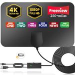 Indoor TV Aerial for Smart TV, Digital TV Aerial with 300+Miles Long Range 360° Reception Amplifier 4K/1080P Signal,TV Antenna for Freeview Local Channels Compatible with All TV