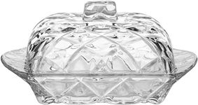 PEPAXON Glass Butter Dish with Lid Transparent Butter Serving Tray Butter Container 16.8x11CM (A)