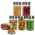 PEARLPET Plus Range Plastic Storage Jars & Containers For Kitchen |Stackable |Air Tight| Steel Cap Jar Set Of 6 Food Grade Boxes For Kitchen storage | Bpa-Free |6 pieces of 1000 Ml,Transparent