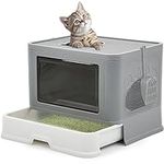 YITAHOME Litter Tray, Litter Box with Lid, Large Enclosed Cat Litter Tray with Hood, Hooded Cat Toilet with Drawer Pan Litter Scoop Cat Self Groomer Deodorizer Filter, Front Entry Top Exit (Grey)