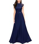 Miusol Women's Elegant Half High Collar Flare Lace Bridesmaid Maxi Dress Navy Blue