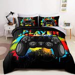 Wajade Kids Gamer Comforter Set Queen Size Bed in a Bag for Boys and Girls, 7 Pieces 3D Video Game Controller Printed Bedding Set Includes Comforter, Flat Sheet, Fitted Sheet, Two Pillowcases & Shams