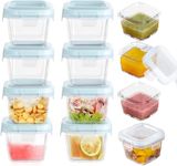 12 Pack Glass Baby Food Storage Containers, 6 Oz Baby Food Glass Containers with Airtight Locking Lids for Snacks, Overnight Oats, Condiment Salad Dressing Sauce, Microwave, Dishwasher Safe (Square)