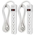 DEWENWILS 2-Pack 6-Outlet Power Strip Surge Protector, 6Ft Long Extension Cord with Protected Indicator Light, Low Profile Flat Plug Power Bar, 15 Amp Circuit Breaker, 560 Joules, Wall Mount, White, UL Listed