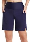 BALEAF Swim Shorts Women Long Board Shorts with Pockets Quick Dry Bikini Bottoms Boyleg Swimmear Liner Navy L