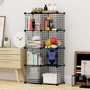 AUKO DIY Metal Wire Storage Cubes Grid Organizer Modular Wire Shelving Units, Stackable Bookcase, DIY Closet Cabinet Organizer for Home, Office, Kids Room (Black Metal 8 Cubes)