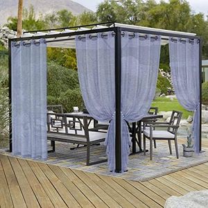 LORDTEX Burlap Linen Look Outdoor Curtains for Patio - 2 Panels Waterproof Sheer Curtains for Pergola, Porch, Cabana and Gazebo Grommet Indoor/Outdoor Voile Sheer Drapes (52 x 120 inch, Navy)