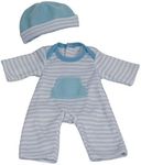 JC Toys | Berenguer Boutique | La Baby Doll Outfit | 2 Piece Blue Striped Onesie|Washable| Ages 2+ | Fits Dolls 9"- 12"