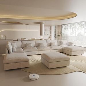 Cloud Couch for LivingRoom,190" U Shaped Modular Sectional Couch with Ottomans, Down Filled 9 Seater Convertible Sleeper Sofa Bed Oversized Furniture, Khaki