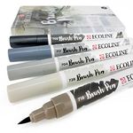 Ecoline Royal Talens Liquid Watercolour Drawing Painting Brush Pens - Set of 5 in Plastic Wallet - Grey