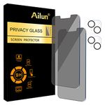 Ailun 2 Pack Privacy Screen Protector for iPhone 14[6.1 inch] + 2 Pack Camera Lens Protector, Anti Spy Private Tempered Glass Film, Case Friendly, [9H Hardness] - HD [Black]