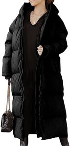 Women's Long Quilted Puffer Lightweight Warm Zip Up Down Coat Windproof Causal Down-Filled Coats with Hood (Black,Large)