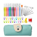 Crochet Hooks Set 2.0mm-8.0mm, HBlife 45Pcs Yarn Knitting Needles Crochet Hooks Sewing Tools Set with Case for Arthritic Hands, 12 Ergonomic Soft Handles Crochet Hooks, 9 Aluminum Large-Eye Blunt Needles, 20 Mark Pin,Tape Measure, Row Counter, Ring Cutter