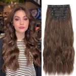 BEAUTY ON LINE Clip in Hair Extensions 6PCS Long Wavy Clip in Extensions 20inch Long Double Weft Hair Piece Chestbut Brown Synthetic Hair Extension for Women