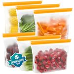 IDEATECH Reusable Stand Bags 6 Pack Zip Lock Extra Large Silicone Food Storage Dishwasher Freezer Safe Plastic Safe Gallon Soup Snack Freezing