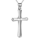 YAFEINI Cross Necklace Sterling Silver Religious Cross Crucifix Pendant Necklace Engraved Faith Hope Love Gifts for Women Mens (Silver Engraved Cross Necklace)