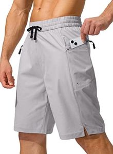 Men's Swim Trunks Quick Dry Board Shorts with Zipper Pockets Beach Shorts Bathing Suits for Men - No Mesh Liner, Light Grey, Large