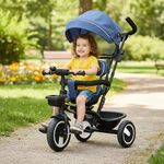 R for Rabbit Tiny Toes R40 Plus Tricycle for Kids with 360° Rotatable Seat, Parental Control Handle, Canopy, Rubber Wheels & Storage Basket | Baby Trike for 2 to 5 Years, Upto 25 Kgs (Denim Blue)