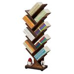 ruboka 9-Shelf Tree Bookshelf, 38.4-Inch Retro Floor Standing Bookcase Display for CDs/Magazine/Books, Small Bookshelf for Bedroom, Living Room, Office,Balcony, Brown Storage Shelves DESK51C