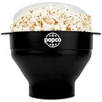The Original Popco Silicone Microwave Popcorn Popper with Handles, Silicone Popcorn Maker, Collapsible Bowl Bpa Free and Dishwasher Safe - 15 Colors Available (Black)