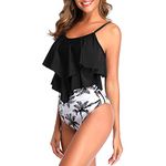 Genfien Swimsuit for Women Two Piece Bathing Suits Ruffled Flounce Top with High Waisted Bottom Bikini Set Black