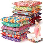 Nuogo 12 Pcs Bohemian Floor Pillows Seating Boho Floor Cushions Sitting Pillows for The Floor Yoga Mandala Meditation Pouf for Living Room Balcony Office Tatami(Square)