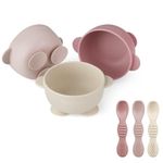 PandaEar 3 Pack Baby Suction Bowls with 3 Spoons, Stay Put Silicone Food Bowl Babies Led Weaning Supplies for Kids Toddlers, BPA-Free, Pink Linen