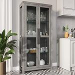 BELLEZE 68" Height Curio Cabinet, Tall Glass Display Cabinet with Adjustable Shelves for Living Room, Trophy Display Case - Avalon (New Gray Wash)