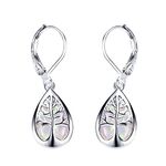 Tanduaji 925 Sterling Silver Women Drop Earrings with White Opal,Tree of Life Shape Sweet Style