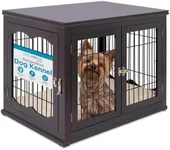 INTERNET'S BEST Decorative Dog Kennel with Pet Bed, Small Pet House, Double Door Indoor Crate, Engineered Wood & Wire Furniture, Side Table & Nightstand, Fits Small Dogs - Espresso