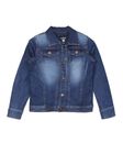 KiddoPanti Boys Full Sleeves Solid Denim Jacket, Dark Wash Blue - 10-12Y